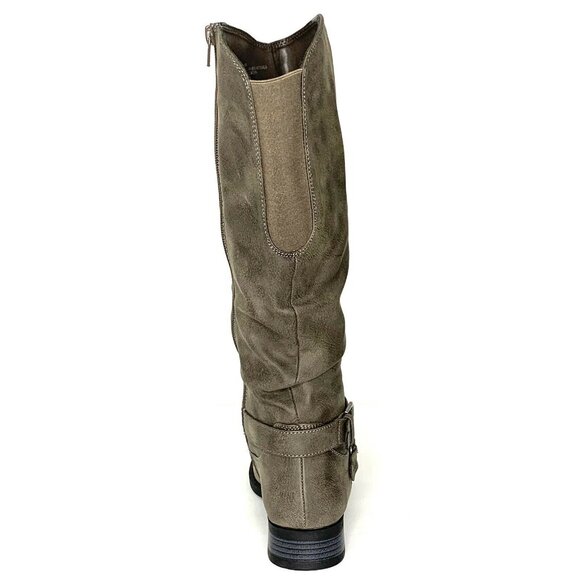 Whitemt. ERICA Women’s Low Heel Mid-Calf Riding Boots Old Olive Green - Picture 4 of 12